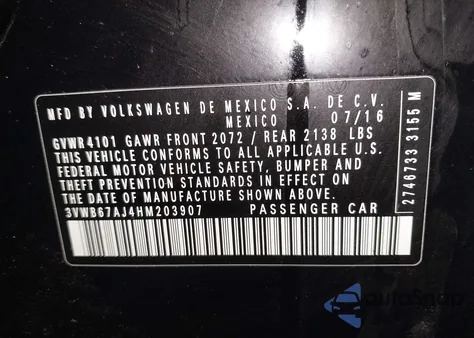 2017 Volkswagen Jetta 1.4T Se from USA, damaged, VIN 3VWB67AJ4HM203907